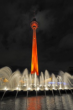 Berlin's TV tower, illuminated, Festival of Lights 2009, Alexanderplatz, Berlin, Germany, Europe