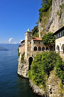 Monastery and pilgrimage church of Santa Caterina del Sasso, Lago Maggiore lake, Lombardy, Varese, Italy, Europe