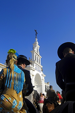 Pilgrims at El Rocio village, "Romeria", pilgrimage, to El Rocio, Almonte, Huelva province, Andalucia, Spain, Europe