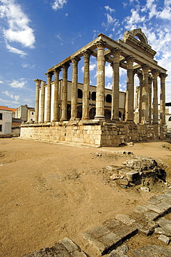 Ruins of Diana's temple, in the old Roman city Emerita Augusta, Merida, Badajoz province, Ruta de la Plata, Spain, Europe