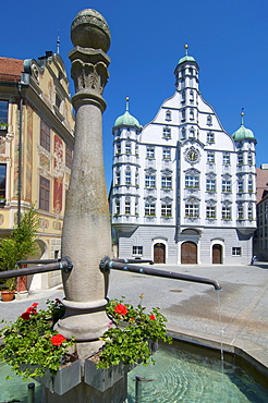 Market square with City Hall, Memmingen, Allgaeu, Bavaria, Germany, Europe