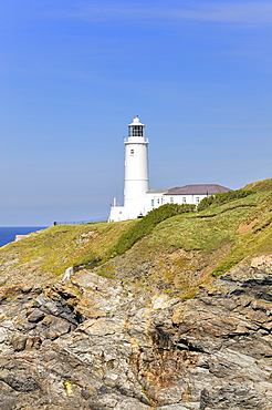 Lighthouse on the coast of Trevose Head on the north coast of Cornwall, England, United Kingdom, Europe