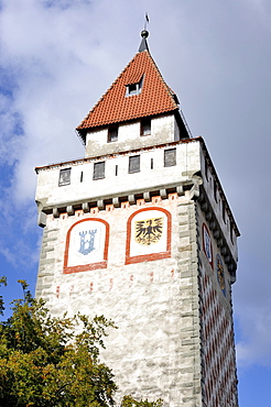 The painted tower in the historic old town of Ravensburg, Ravensburg county, Baden-Wuerttemberg, Germany, Europe