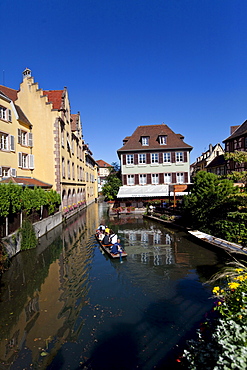 Historic centre with restaurants, Colmar, Alsace, France, Europe