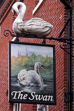 Pub sign "The Swan", Bird Street, Lichfield, Staffordshire, England, United Kingdom, Europe