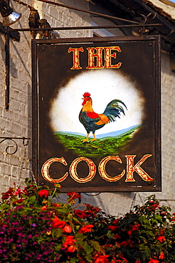 Restaurant sign, The Cock, High Street, Hemingford Grey, Cambridgeshire, England, United Kingdom, Europe