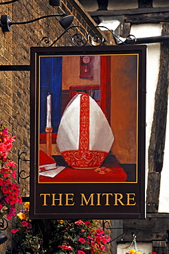 Pub sign "The Miter", 17 Bridge Street, Cambridge, Cambridgeshire, England, United Kingdom, Europe