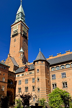 The tower at Copenhagen city hall from the garden side, Copenhagen, Denmark, Europe