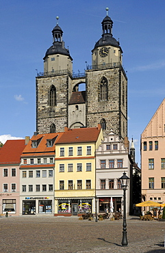 Market square with city church, Luther city Wittenberg, Saxony-Anhalt, Germany, Europe