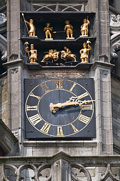 Clock tower of the late Gothic Town Hall of Middelburg, Walcheren, Zeeland, Netherlands, Europe