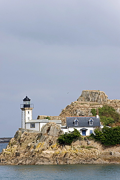 Lighthouse on the Isle Louet island in the Bay of Morlaix, Finistere, Brittany, France, Europe