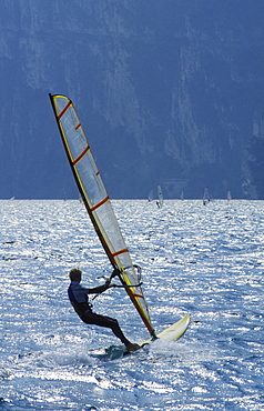 Windsurfer at Torole, windsurfing, surfing, strong winds, Lake Garda, Italy, Europe