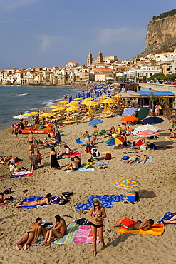 Beach of Cefalu, Cefalo, Palermo province, Sicily, Italy, Europe