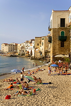 Beach of Cefalu, Cefalo, Palermo province, Sicily, Italy, Europe