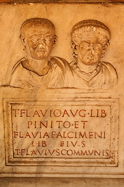 Old grave inscription in Rome, Italy, Europe