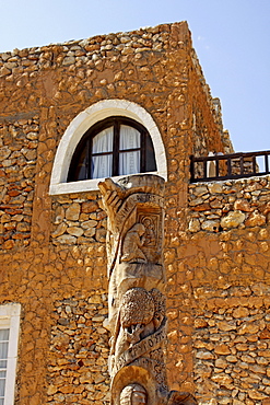 Wood sculpture, Lychnostatis Open Air Museum, Museum of Cretan Traditional Life, Hersonissos, Crete, Greece, Europe