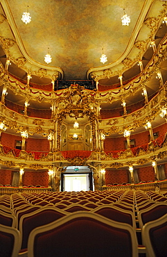 Illuminated auditorium, Cuvillies Theater, Munich, Upper Bavaria, Bavaria, Germany, Europe