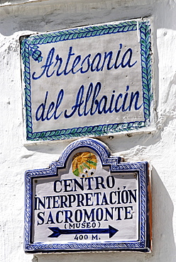 Signs, Albaicin, Granada, Andalusia, Spain, Europe