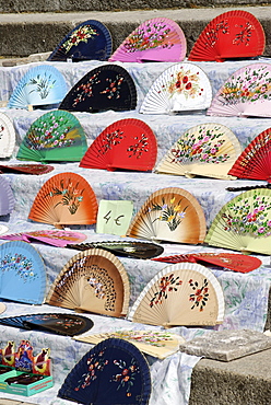 Fans on sale, Spanish pavilion, Plaza de Espana, Seville, Andalusia, Spain, Europe