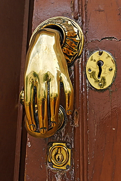 Doorknob, Fatima's hand, Arcos de la Frontera, Andalusia, Spain, Europe