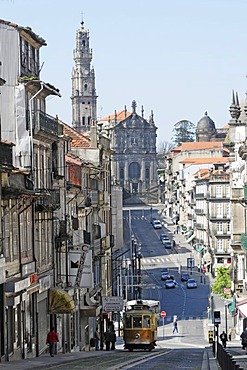 City center, Torre dos Clerigos church in the back, Porto, North Portugal, Europe