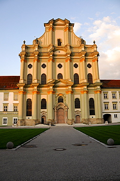 Front view, entrance area, Kloster Fuerstenfeld monastery, Fuerstenfeldbruck, Bavaria, Germany, Europe