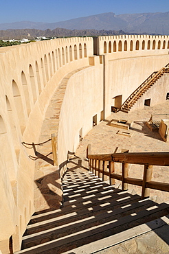 Historic adobe fortification Nizwa Fort or Castle, Hajar al Gharbi Mountains, Dhakiliya Region, Sultanate of Oman, Arabia, Middle East