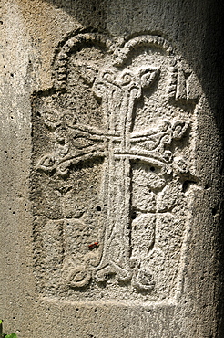 Historic Armenian cross-stone, khachkar, at Sanahin monastery, UNESCO World Heritage Site, Armenia, Asia