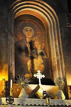 Altar in the Armenian Orthodox church of St. Hripsime with Virgin Mary and Jesus, UNESCO World Heritage Site, Echmiadzin, Armenia, Asia