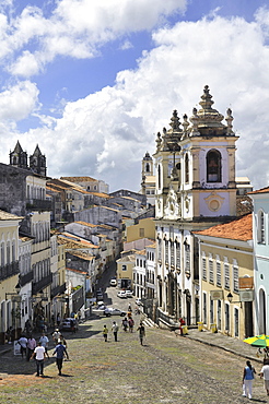 Largo do Pelourinho square and church Igreja do Rosario dos Pretos, Salvador, Bahia, UNESCO World Heritage Site, Brazil, South America