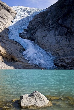 Briksdalsbreen glacier with glacial lake, Norway, Scandinavia, Europe