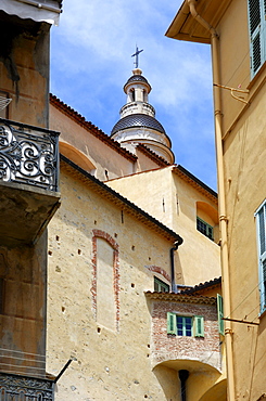 In the historic town of Menton, spire of the Basilica Saint-Michel Archange, Menton, France, Europe