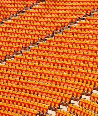 Rows of seats, grandstand, in a football stadium