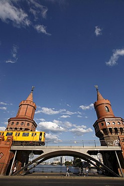 U1 on the bridge Oberbaumbruecke in Berlin, Germany