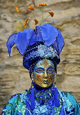 Life in the Baroque period of the 18th Century, Venetian mask "Blue Flower", Schiller Jahrhundertfest century festival, Marbach am Neckar, Baden-Wuerttemberg, Germany, Europe