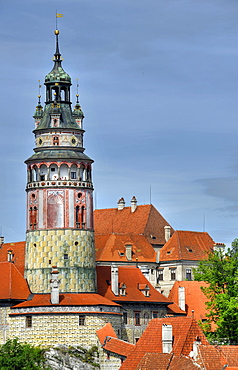 Tower of Cesky Krumlov castle, Cesky Krumau, UNESCO World Heritage Site, Bohemia, Czech Republic, Europe