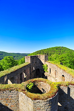 Graefenstein castle ruins, view from the keep, Merzalben, Naturpark Pfaelzerwald nature reserve, Palatinate, Rhineland-Palatinate, Germany, Europe