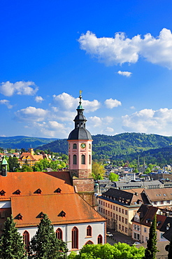 Panoramic view of the city with collegiate church, Baden-Baden, Black Forest, Baden-Wuerttemberg, Germany, Europe