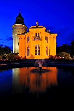 Water tower with Pagodenburg garden palace, Rastatt, Black Forest, Baden-Wuerttemberg, Germany, Europe