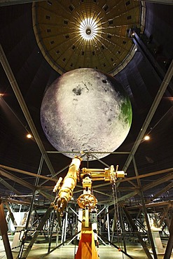 25 meter diameter model of the Moon, Out of this World ? Wonders of the Solar System, exhibition in the Gasometer, a former gas tank, Oberhausen, Ruhr Area, North Rhine-Westphalia, Germany, Europe