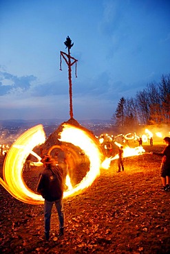 Traditional Easter fire on 7 hills around Attendorn, Sauerland, North Rhine-Westphalia, Germany, Europe