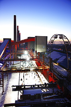 Skating rink at coking plant Zollverein, UNESCO World Cultural Heritage Site Zeche Zollverein, Essen, North Rhine-Westphalia, Germany, Europe