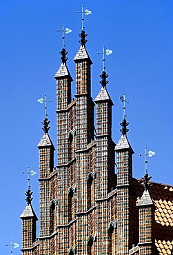 Pinnacle gables at the Old Town Hall, Brick Gothic, Hanover, Lower Saxony, Germany, Europe