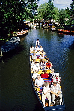 Older people on a boat in the Spreewald, Luebbenau, Brandenburg, Germany, Europe