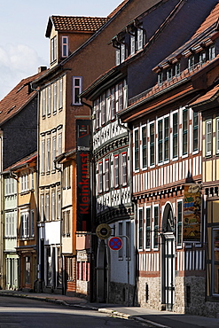 Historic half-timbered houses in the Ernestinerstrasse street, Meiningen, Rhoen, Thuringia, Germany, Europe