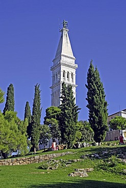 Steeple of St Euphemia on hilltop, Rovinj, Istria, Croatia