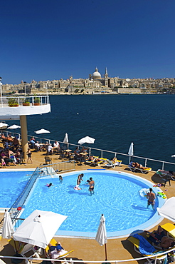 View from a hotel pool in Sliema on Valletta, Malta, Europe