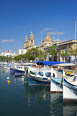 Fishing boats at Msida Creek in Valletta, Malta, Europe