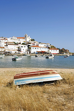 Fishing boats in the harbor of Ferragudo, Algarve, Portugal, Europe