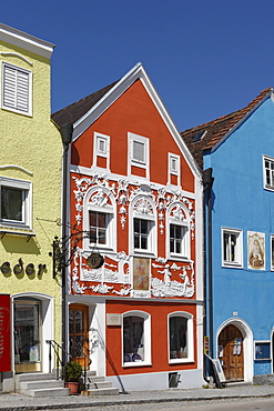 Rococo stucco facade by Johann Baptist Modler, Obernberg am Inn, Innviertel, Upper Austria, Austria, Europe